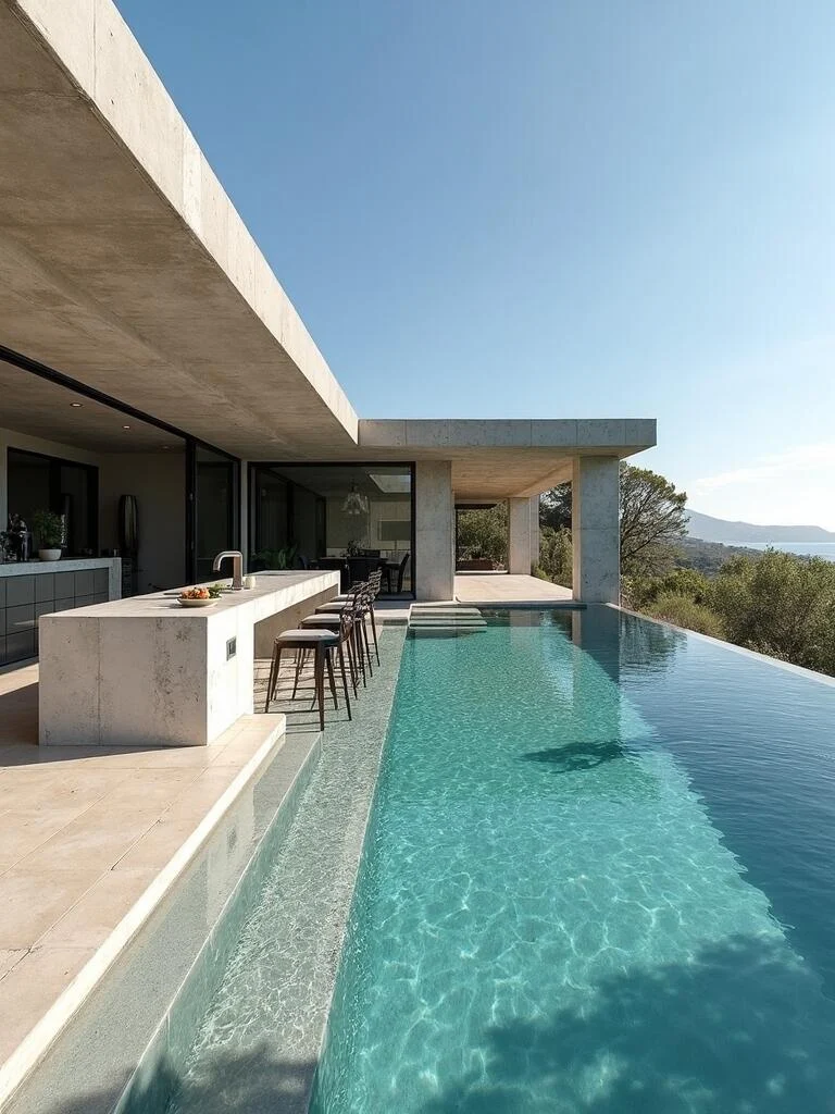 integrated pool and outdoor kitchen