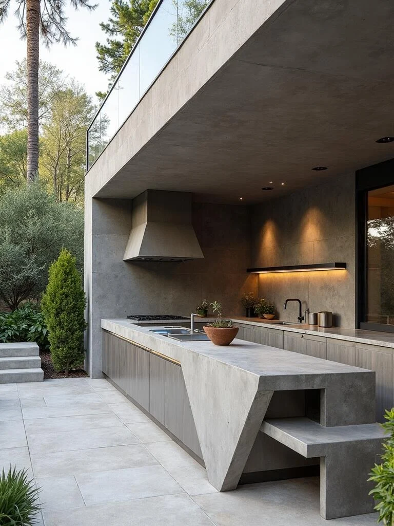 sculptural concrete outdoor kitchen designs
