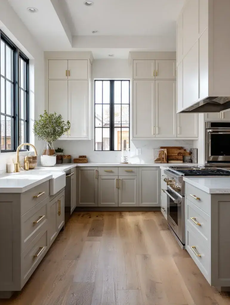 Grey and Beige Kitchen Ideas: Two-Tone Cabinets with Grey Lowers and Beige Uppers