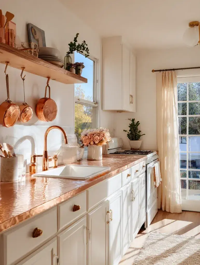 Small Boho Kitchen Ideas: Brass and Copper Accents
