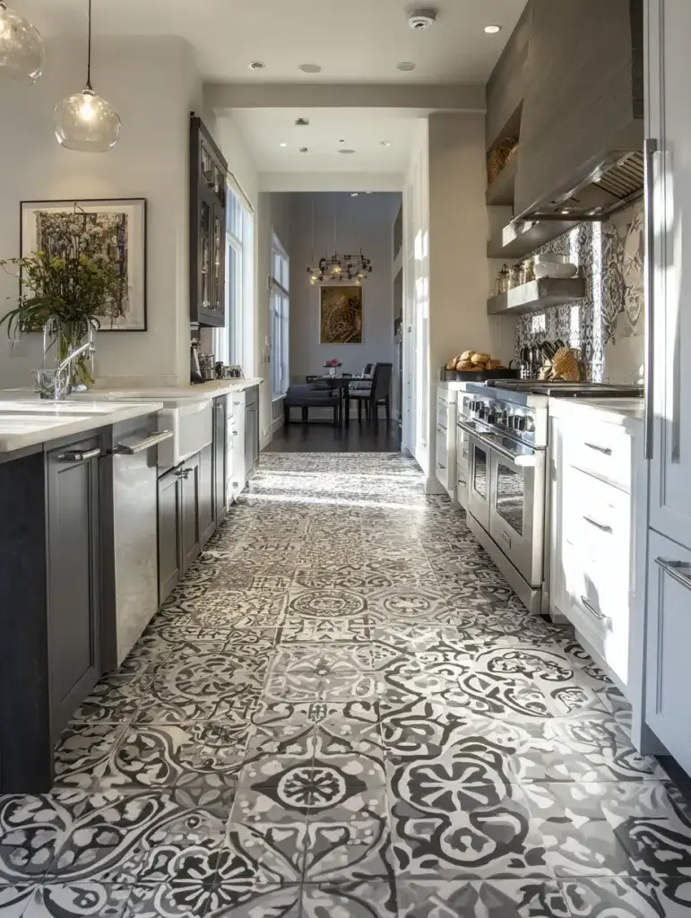 Grey and Beige Kitchen Ideas: Grey and Beige Patterned Cement Tile