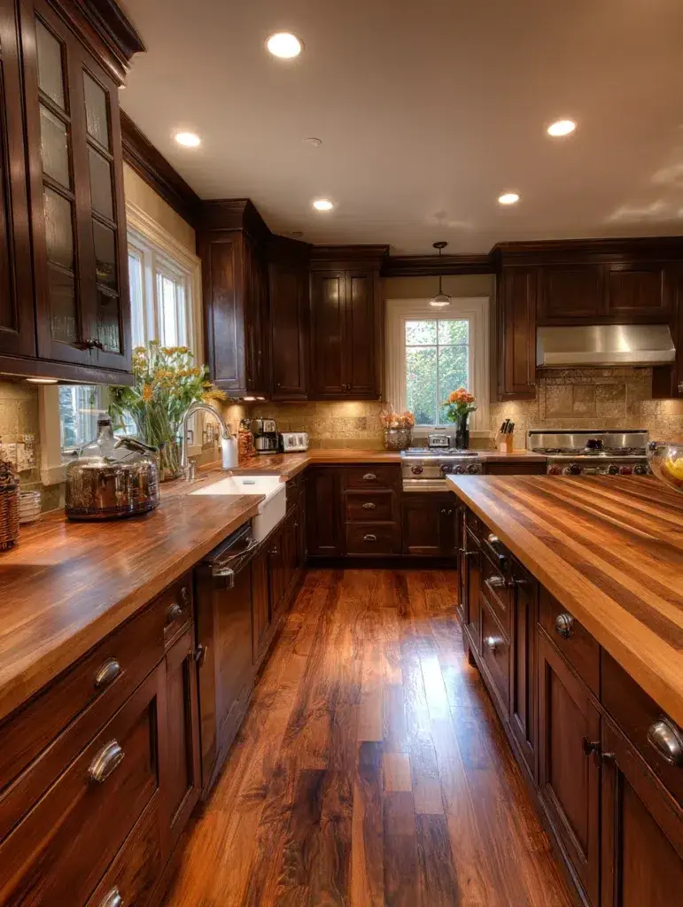 Dark Brown Kitchen Cabinet Ideas: Incorporate Butcher Block Countertops