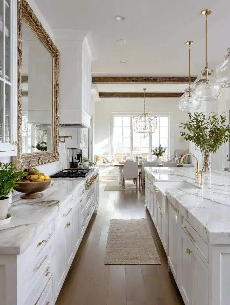 Aesthetic Kitchen Wall Decor Ideas: Mirror with Decorative Frame