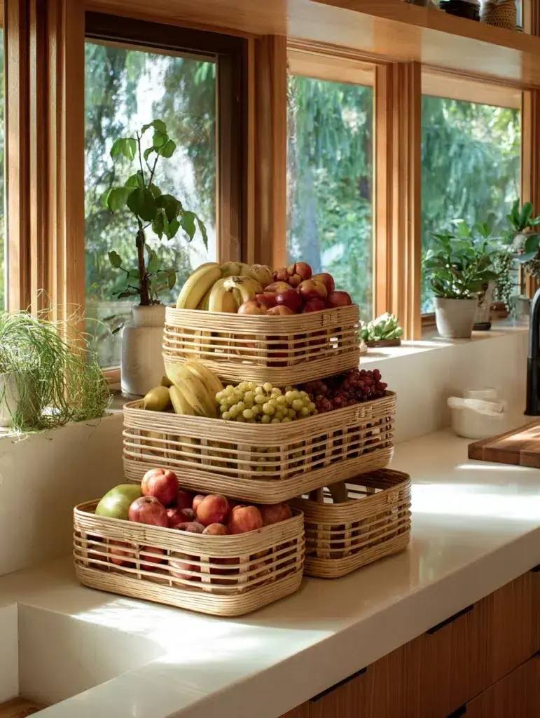 Creative Fruit Basket Ideas for Your Kitchen: Stackable Bamboo Baskets