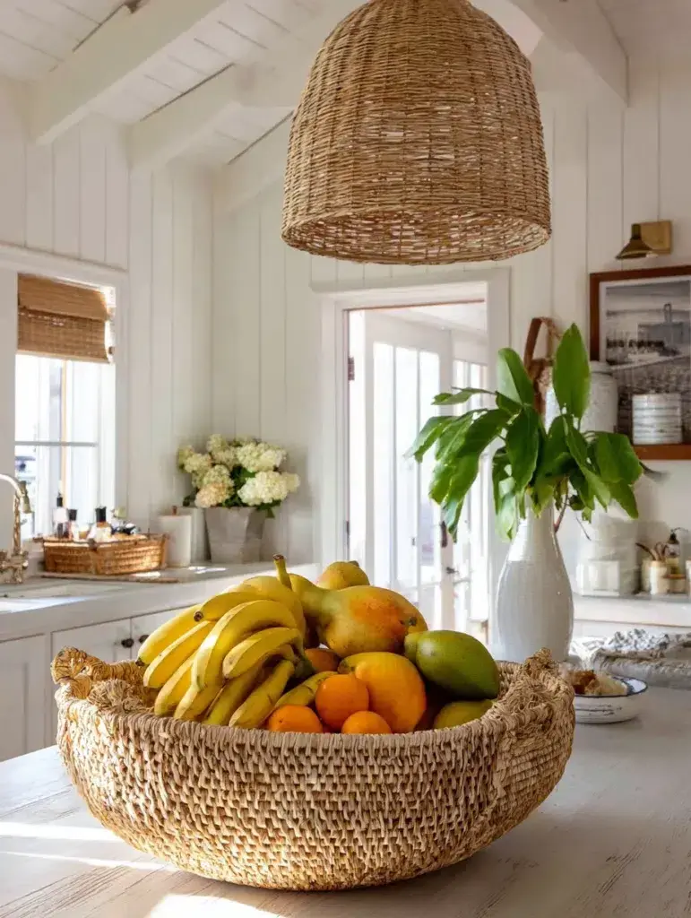 Creative Fruit Basket Ideas for Your Kitchen: Woven Rattan Bowl