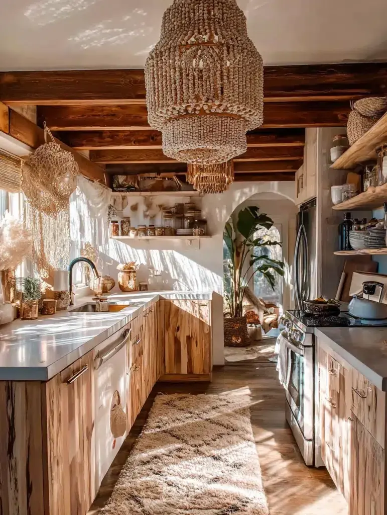 Small Boho Kitchen Ideas: Beaded Chandelier or Pendant