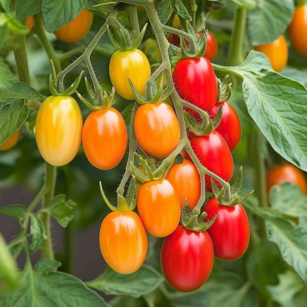 Juliet grape tomatoes in clusters