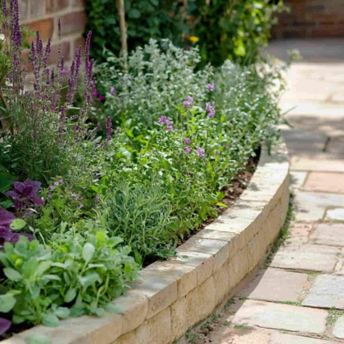 Small herbs lining a patio