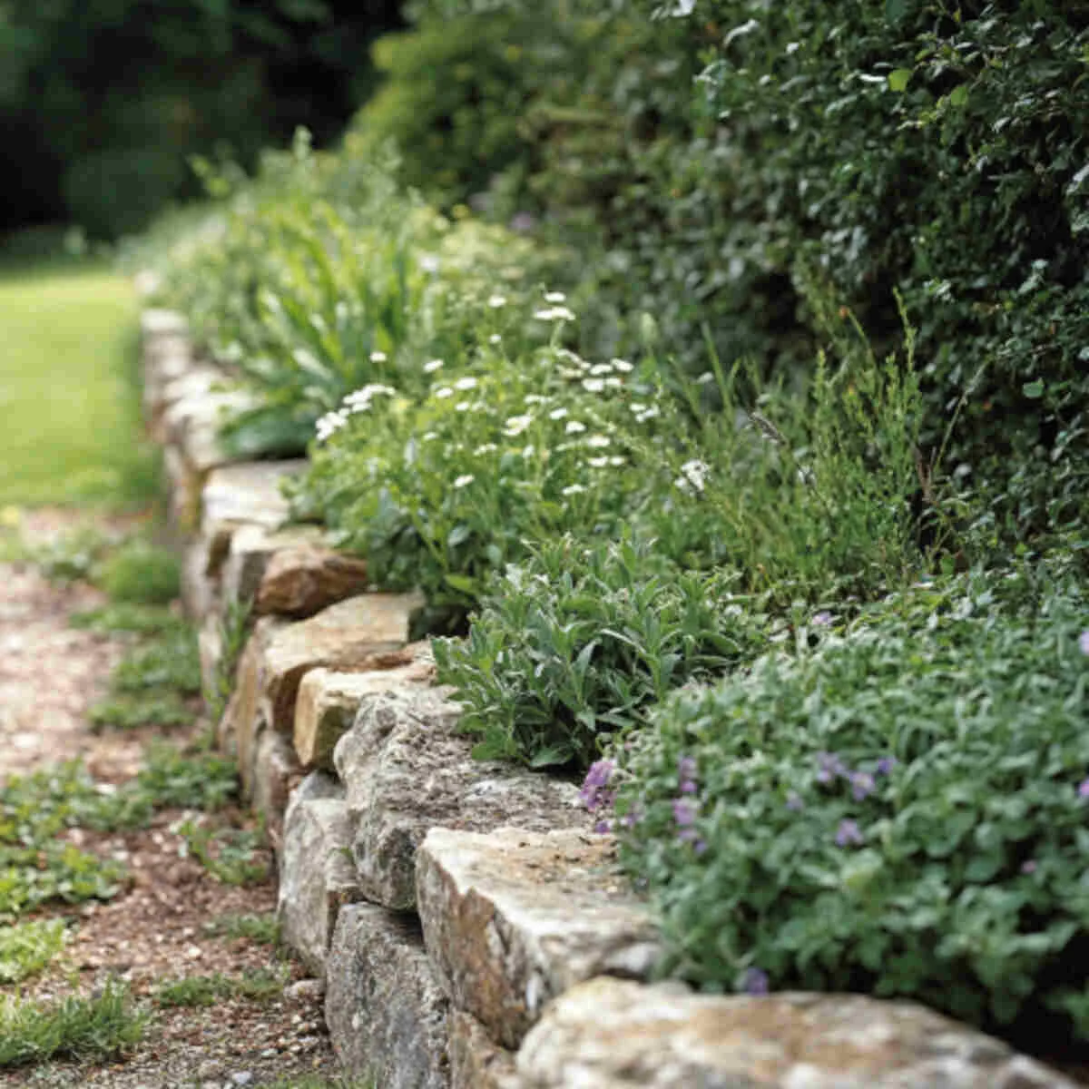 Stone-edged herb border