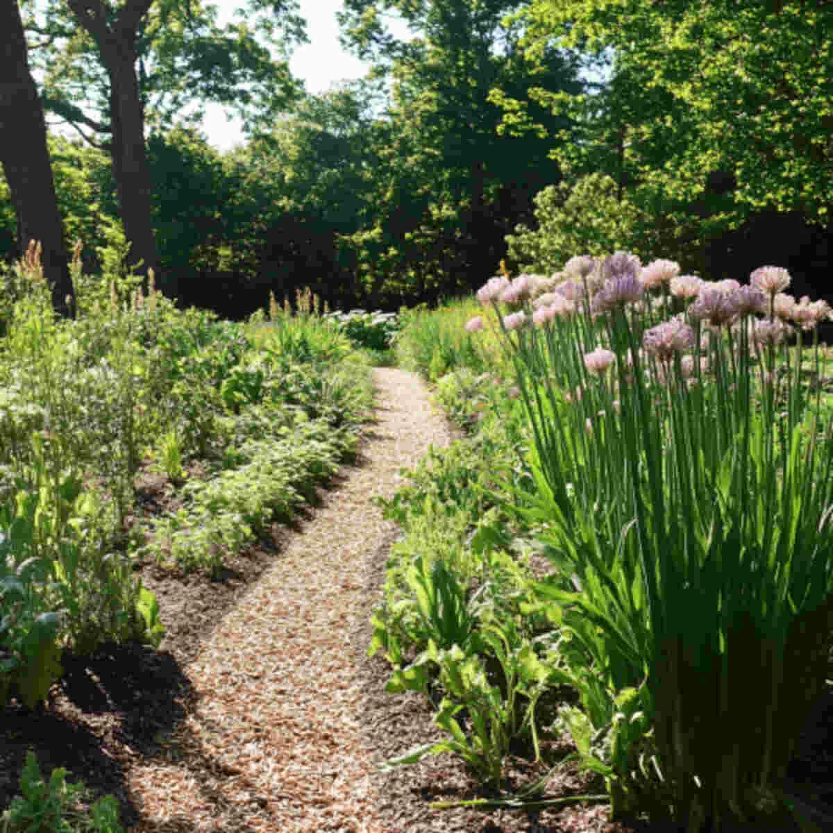 Egyptian walking onions in a bed