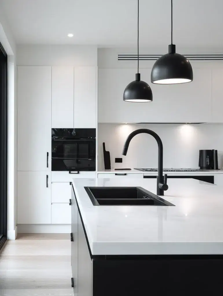 Minimalist Modern Kitchen Ideas: Matte Black Fixtures and Hardware