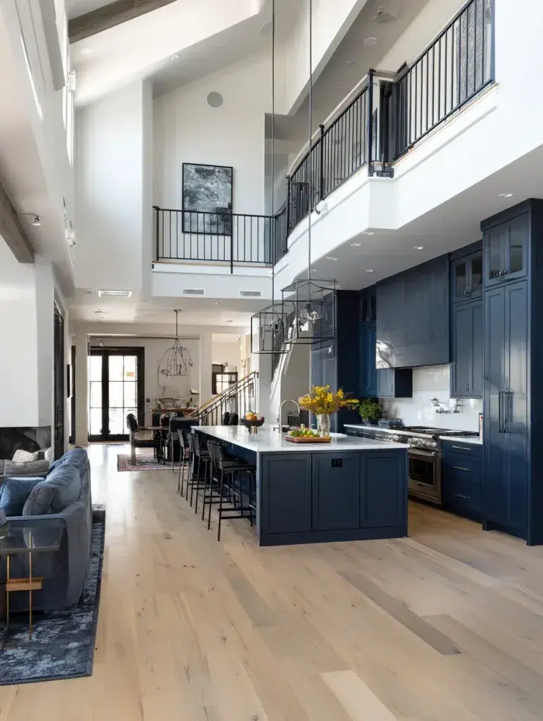 Navy Blue Kitchen Cabinet Ideas: Navy Cabinets in Open Concept Spaces