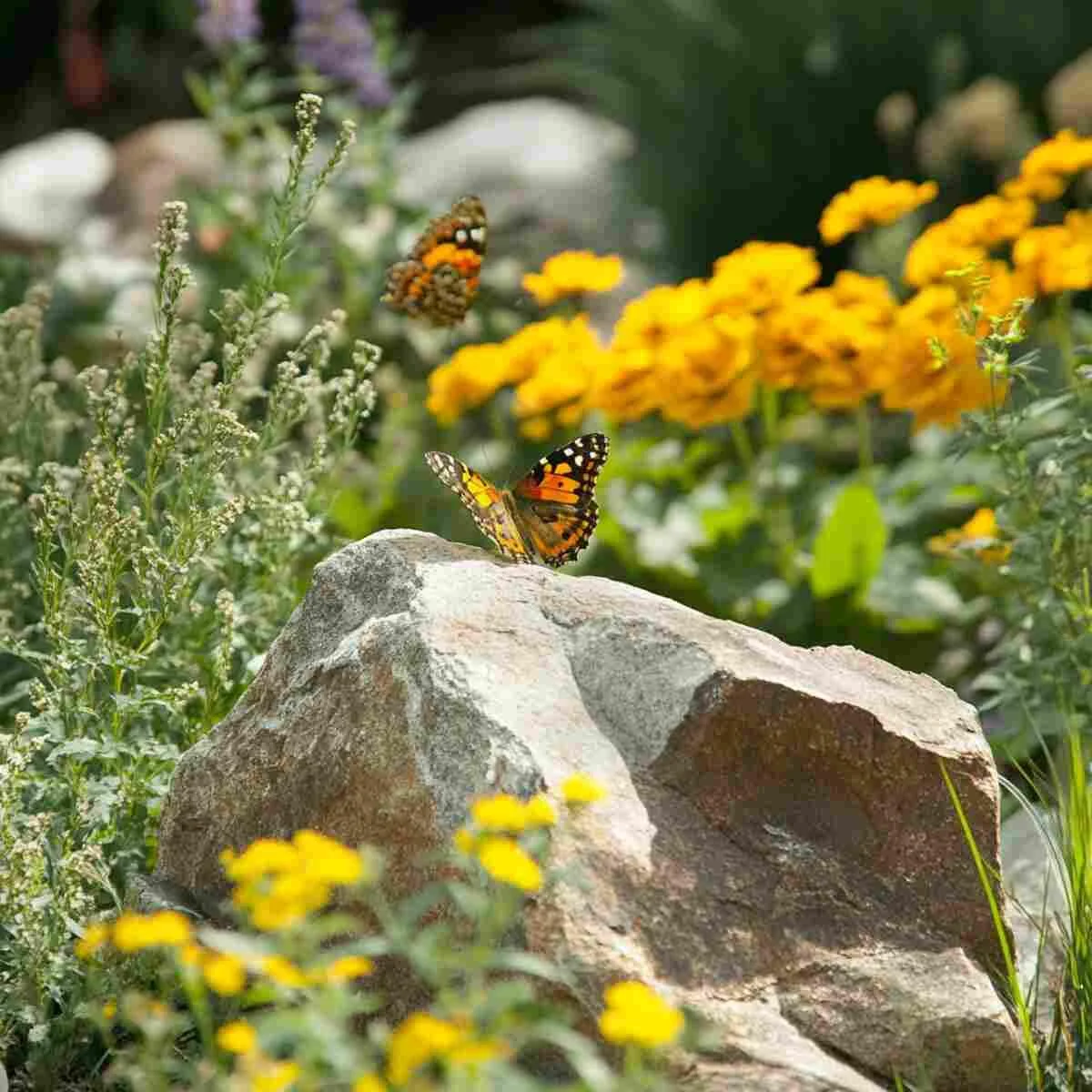 Butterflies basking on flat stones