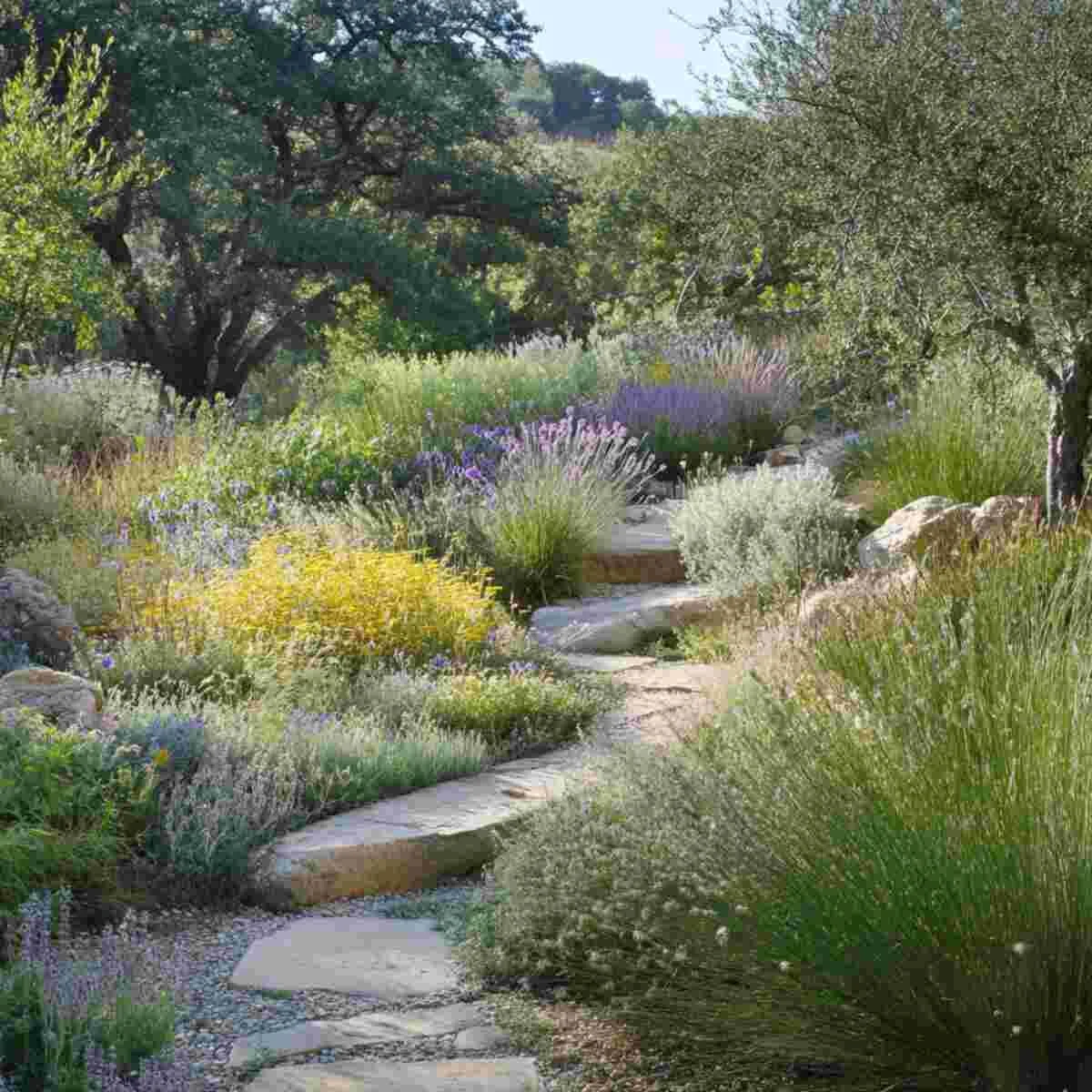 Tall native grasses in a garden border