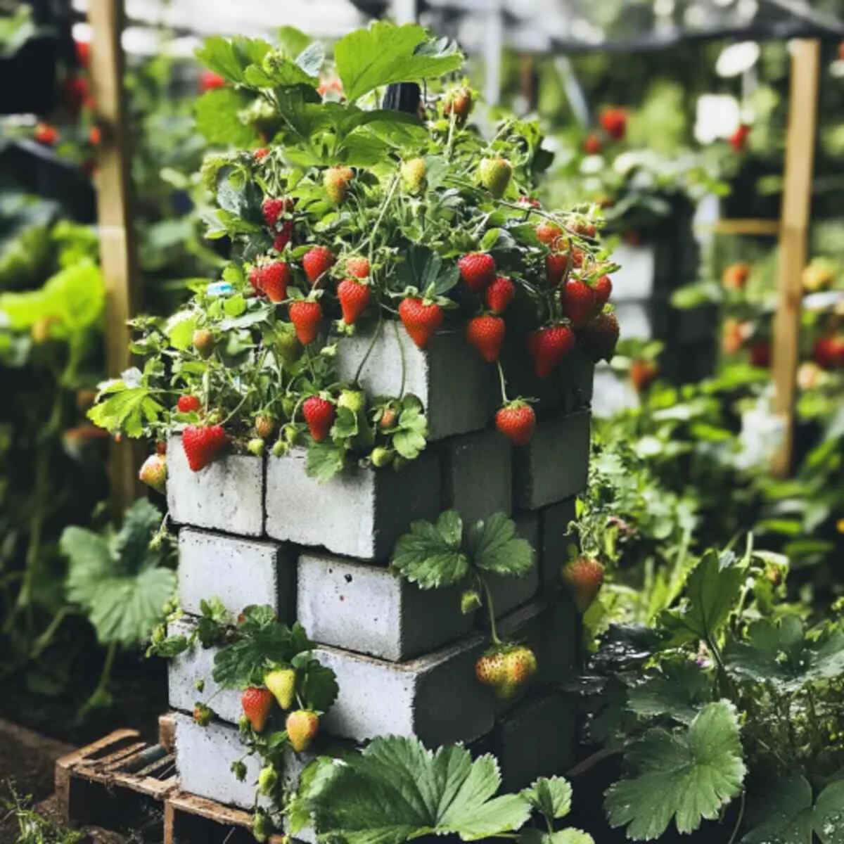 Cinder Block Strawberry Tower