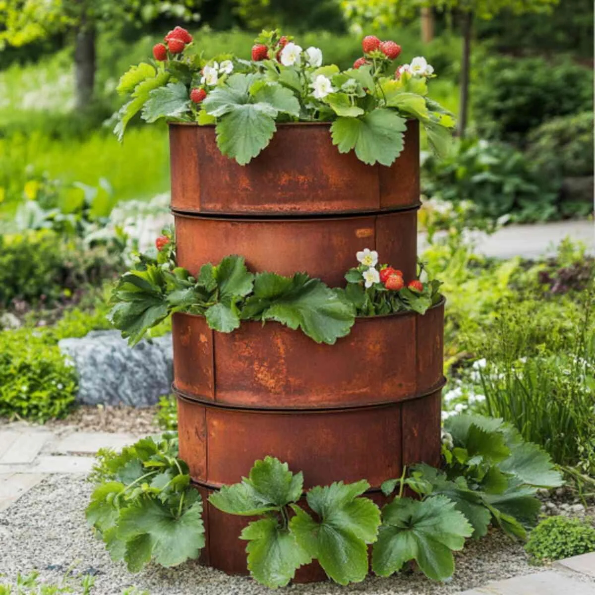Metal Drum Strawberry Tower